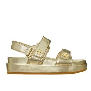 Tory Burch Kira Sport Platform Sandal Spark Crinkle Metallic Leather Gold Size 8